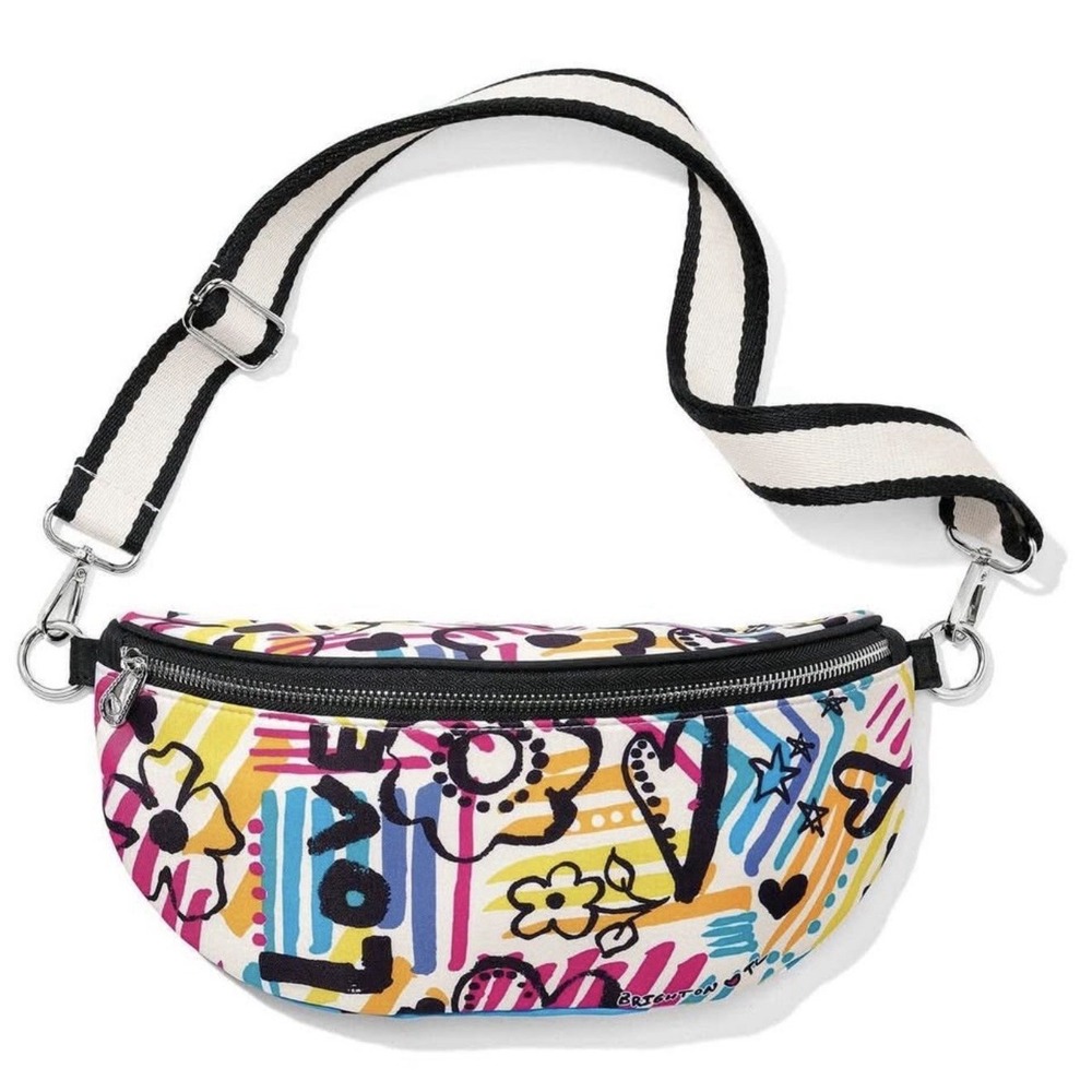 NWT Brighton Graffiti Love Multi-color Nylon Crossbody Belt Bag $78